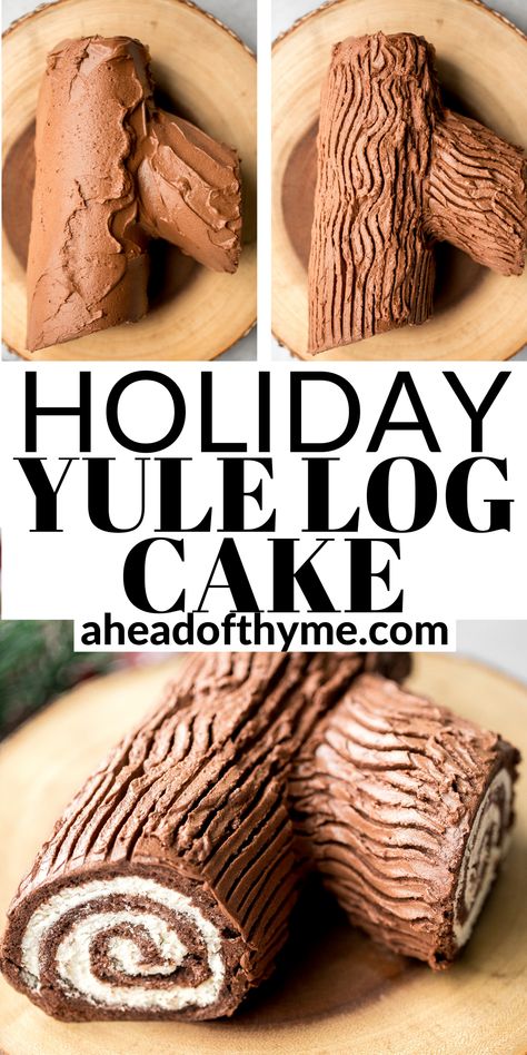 Yule Tide Log Cake, Bush De Noel Yule Log Cake Recipes, Yule Log Cake Easy, Christmas Dessert Recipes Cake, Traditional Yule Log, Easy Whipped Cream, Rolled Cakes, Christmas Log Cake, Log Cakes