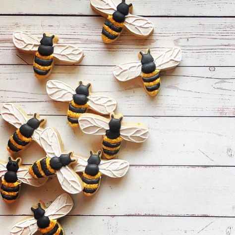 Bee Sugar Cookies, Fluffy Bee, Cookie Decorating Icing, Bee Cookies, Spring Cookies, Kinds Of Cookies, Summer Cookies, Animal Cookies, Metal Spring