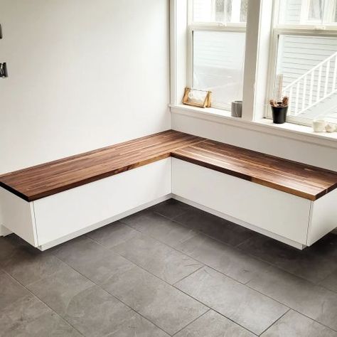 Butcher Block Benches – Luna Carpentry Butcher Block Bench, Dining Room Banquette, Bench Seat Dining, Mudroom Bench With Storage, Block Bench, Navy Cabinets, Wall Bench, Mudroom Laundry, Dining Room Bench Seating