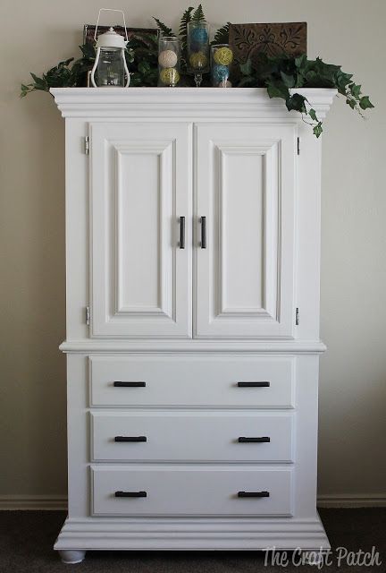 Refinished Armoire, White Chalk Paint Furniture, Storage Armoire, Ideas For Crafts, Armoire Makeover, Kid's Playroom, Refinished Furniture, Closet Lighting, Crafts Home