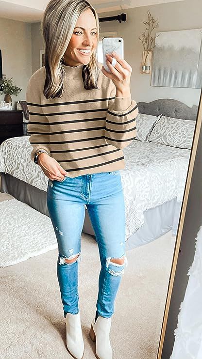 2023 Fall Fashion, Loose Pullover Sweater, Sweater Tops, Comfortable Sweater, Turtleneck Long Sleeve, Stylish Sweaters, Loose Pullover, Ribbed Knit Sweater, Loose Sweater