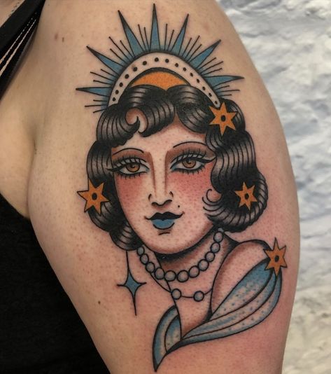 Lady Head Tattoo, Vintage Circus Costume, Traditional Tattoo Woman, Traditional Tattoo Inspiration, American Traditional Tattoo Ideas, Traditional Tattoo Ideas, Head Tattoo, Goddess Tattoo, Tattoo Portfolio