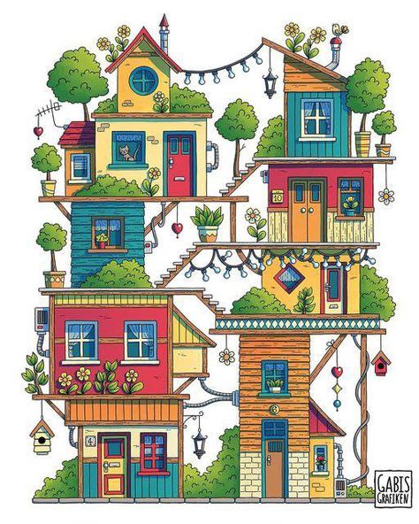 Cottage Illustration, House Cartoon, Cartoon House, Easy Love Drawings, 8bit Art, House Sketch, Fancy Houses, House Illustration, Canvas Painting Designs