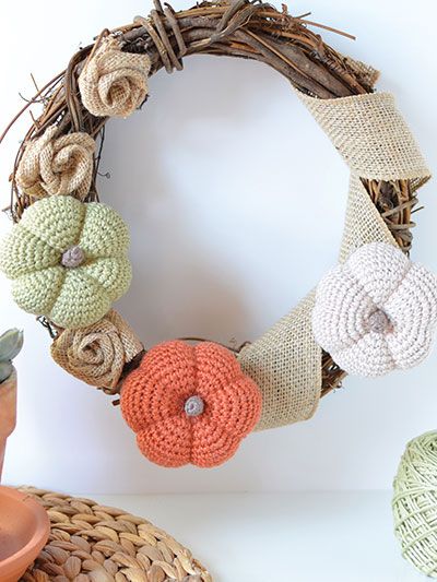 Seasonal Crochet Downloads - Page 1 Twine Wreath, Crochet Wreath, Bear Valentines, Burlap Flowers, Crochet Blog, Crochet Pumpkin, Pumpkin Wreath, Crochet Motifs, Burlap Ribbon