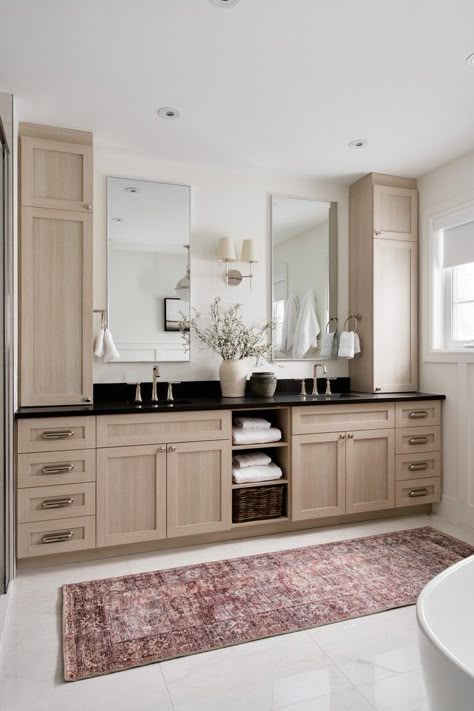 Services 1 — M Studio Design Bathroom With Closet Layout, Double Vanity With Linen Cabinet, Bathroom Vanity With Linen Cabinet, Vanity With Linen Cabinet, Master Bath Double Vanity, Tall Mirrors, Folded Towels, Built In Vanity, Bathroom Cabinets Designs