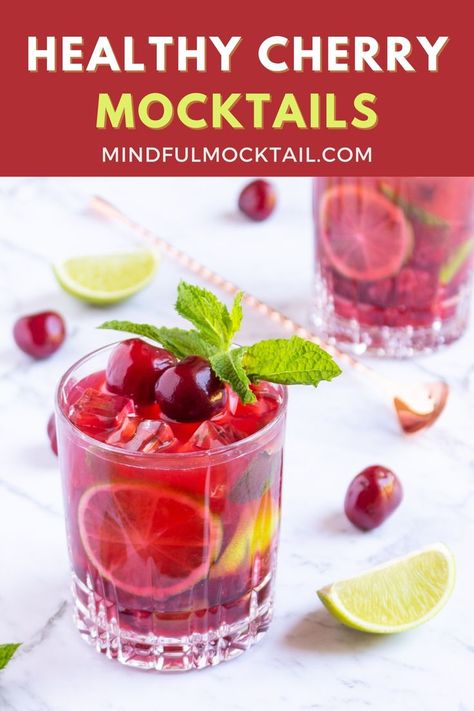 Healthy Party Drinks, Cherry Cocktail Recipes, Fruity Mocktail, Healthy Mocktail, Christmas Mocktail, Tart Cherries Recipes, Black Cherry Juice, Berry Cocktail, Alcohol Free Cocktails