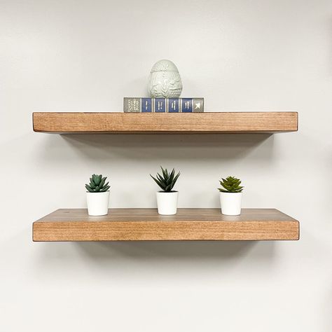 Loon Peak® Rustic Floating Shelves (Set Of 2) & Reviews | Wayfair Floating Shelves Wood, How To Make Floating Shelves, Wood Floating Shelf, Shelves Bathroom, Shelves Wood, Floating Shelf Brackets, Rustic Floating Shelves, Solid Wood Shelves, Boho Deco