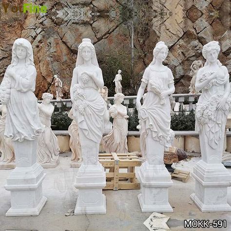 High Quality Life Size Four Seasons Marble Statues Garden Decor for Sale MOKK-591 Angel Garden Statues, Marble Carving, Classic Sculpture, European Garden, Life Size Statues, Statues For Sale, Goddess Statue, Antique Stone, Moon Garden