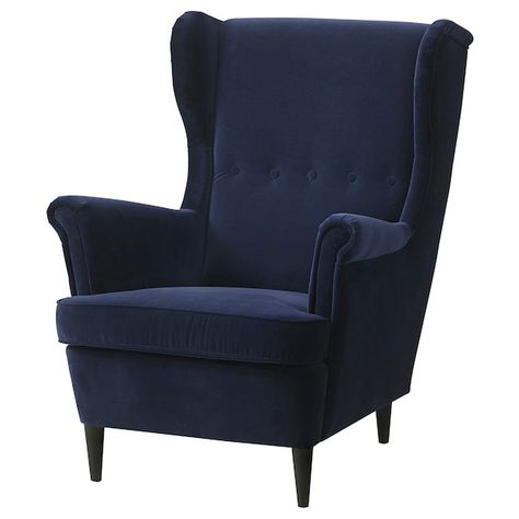 Strandmon Ikea, Ikea Strandmon, Comfy Reading Chair, Reupholster Chair, Ikea Chair, Blue Chair, Velvet Chair, Wing Chair, Adirondack Chairs