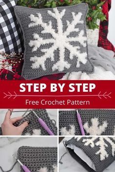 Crochet Cushion Covers, Snowflake Crochet, Crochet Pillow Patterns Free, Diy Tricot, Snowflake Pillow, Cushion Cover Pattern, Pillow Crochet, Gilet Crochet, Crochet Cushion