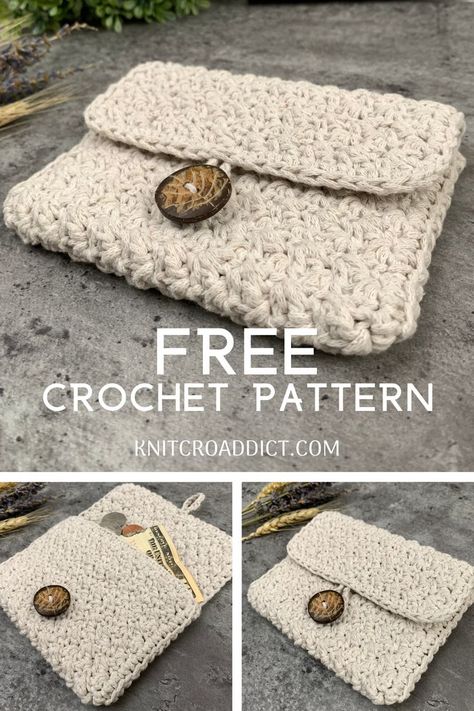 Free crochet wallet pattern and video tutorial. Crochet Wallet Pattern, Crochet Zig Zag, Crochet Clutch Pattern, Crochet Quotes, Crochet Hand Bags, Beginner Friendly Crochet, Crochet Wallet, Crochet Coin Purse, Crochet Bag Pattern Free