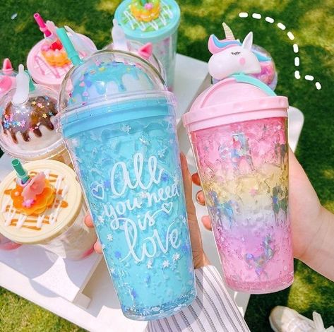 Soft Kidcore Aesthetic, Fancy Cup, Trendy Water Bottles, Coffee Shop Bar, Soft Pink Theme, Smoothie Drink Recipes, Diy Crafts For Girls, Smoothie Cup, Cute Water Bottles