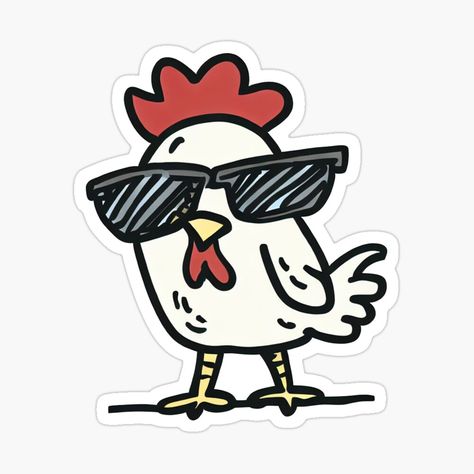 Get my art printed on awesome products. Support me at Redbubble #RBandME: https://www.redbubble.com/i/sticker/cool-chicken-by-Sempatik/152820026.EJUG5?asc=u Kfc Sticker, Chicken Sticker, Chicken Illustration, Kfc Chicken, Cute Laptop Stickers, Jazz Fest, Chicken Fried, Chicken Tenders, The Cool