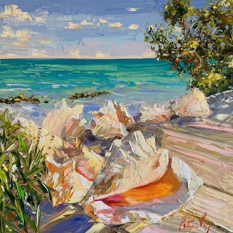 Conch Painting, Peter Vey, Shell Paintings, Florida Painting, Seaside Paintings, Marine Artist, Seashell Painting, Caribbean Art, West Art