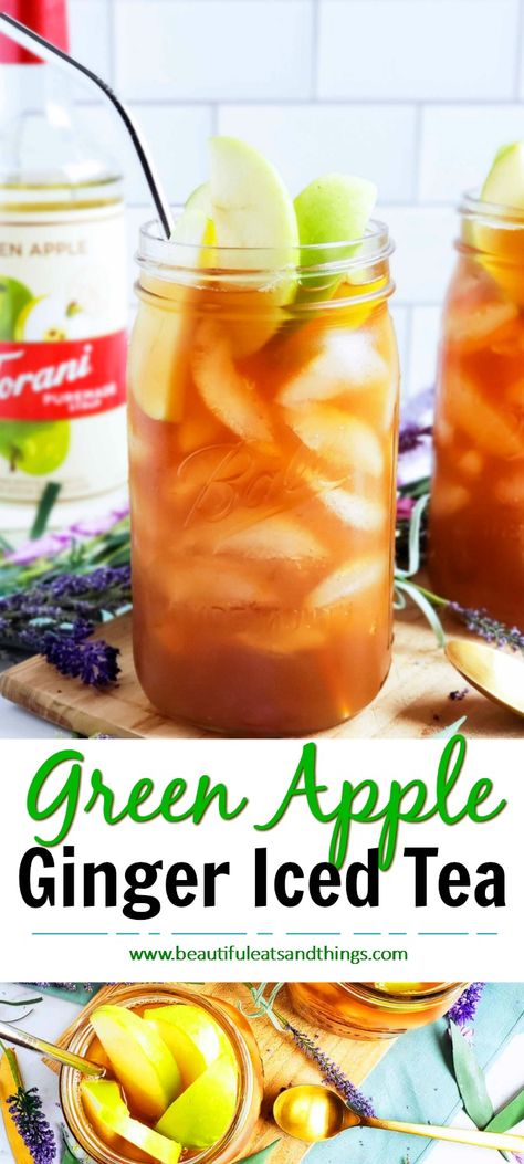 Green Apple Simple Syrup, Granny Smith Apple Tea, Green Apple Syrup Recipe, Apple Syrup Recipe, Porch Drinks, Apple Iced Tea, Summer Tea Recipes, Iced Green Tea Recipe, Torani Recipes