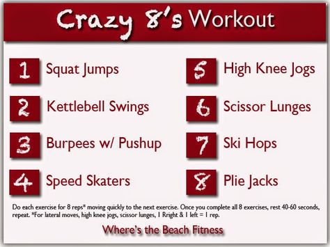 Crazy 8 Workout, Hero Wods Workouts, Hero Wod Crossfit Workout, Partner Wod Crossfit You Go I Go, Night Workout, Crossfit Hero Wod, Daily Workout Plan, Beach Workouts, Wednesday Workout