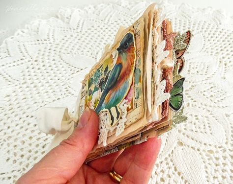 Paper Clusters, Tea Journal, Used Tea Bags, Tea Bag Art, Altered Canvas, Blue Fern Studios, Blue Fern, Bird Stamp, Fabric Journals