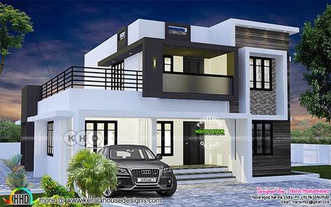 Left side view rendering of a modern home Two Storied House Design, Side Elevation Designs For House, 5 Bedroom Modern House Plans, House Side View, New Model House, Kerala Home Design, Side Elevation, Kerala Home, Two Story House Design