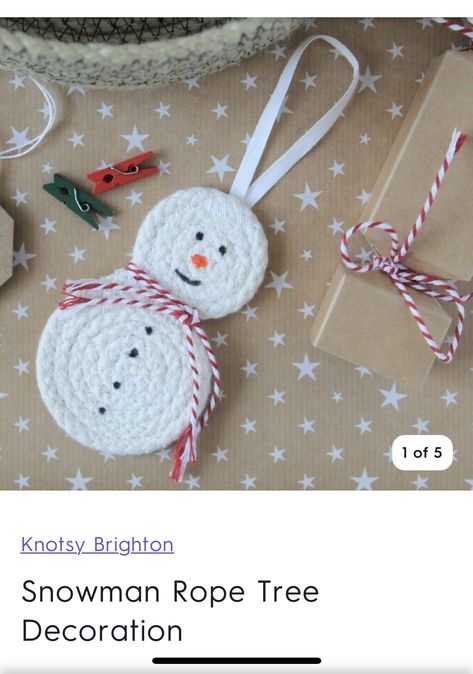 Rope Snowman Diy, Macrame Snowman Ornament, Cotton Rope Crafts, Knit Stars, Rope Tree, Free Christmas Crafts, Thanksgiving Ornaments, Diy Fall Ideas, Christmas Amigurumi