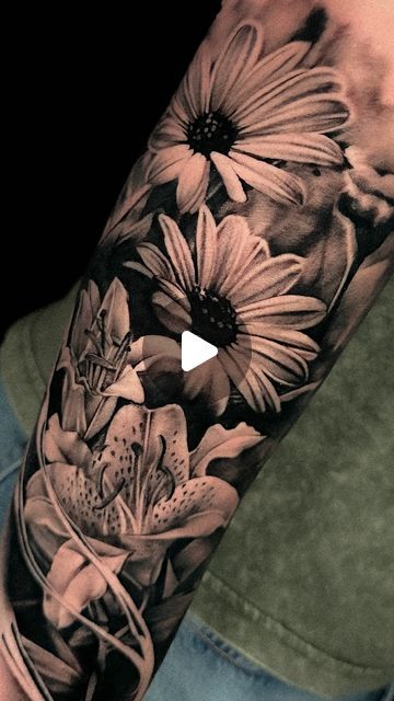 1,685 likes, 8 comments - petrstarkovtattoo on September 26, 2024: "Beauty is in the details 🌼 Black and white flowers come to life on the skin, capturing the eternal beauty of nature. This design combines the delicacy of lines with the expressiveness of shading. What do you think of this style? 🖤 @tattoodruid @jconly_official #tattoo #flowertattoo #tattooart #blackandgreytattoo #realism #tattooinspiration #tattoonyc #tattoony #besttattoo #flower #flowertattoo #tattooartist #artist #petrst Realism Flowers Tattoo, Flower Tattoo Shading Black And White, Daisy Realism Tattoo, Background Shading Tattoo Ideas, Black And White Realism Tattoos, Black And White Realism Tattoo Sleeve, Daisies Tattoo, Tan Tattoo, Tattoo Shading