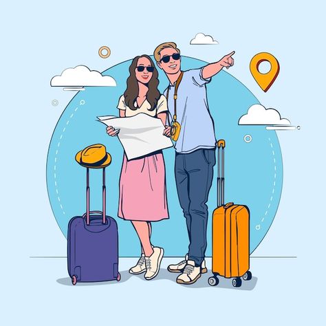 Couple Travel Illustration, Trip Illustration, Traveling Couple, Travel Vector, Man Illustration, Planner Scrapbook, Couple Illustration, Funny Illustration, Travel Illustration