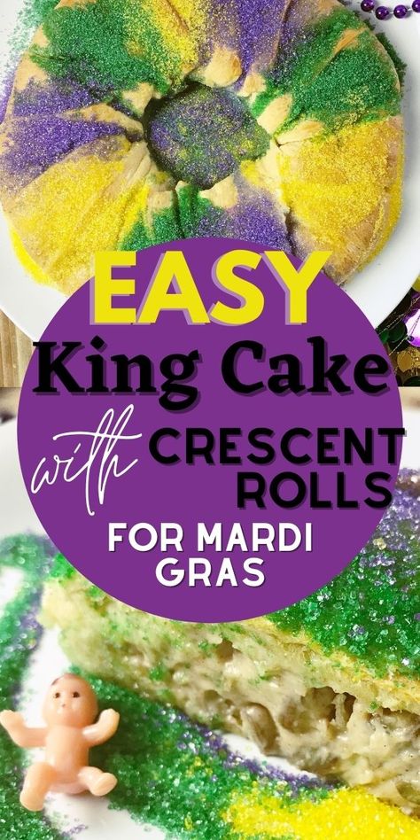 Easy King Cake Recipe, Easy King Cake, Mardi Gras Desserts, King Cake Recipe Easy, Mardi Gras Cake, King Cake Recipe, Cakes To Make, Mardi Gras King Cake, Mardi Gras Food