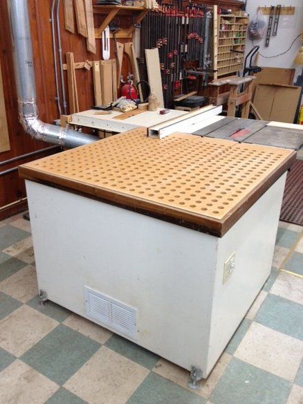 outfeed/downdraft sanding table Sanding Station, Sanding Table, Downdraft Table, Diy Sanding, Jigsaw Projects, Woodworking Jigsaw, Creative Woodworking, Woodworking Equipment, Woodworking Shows