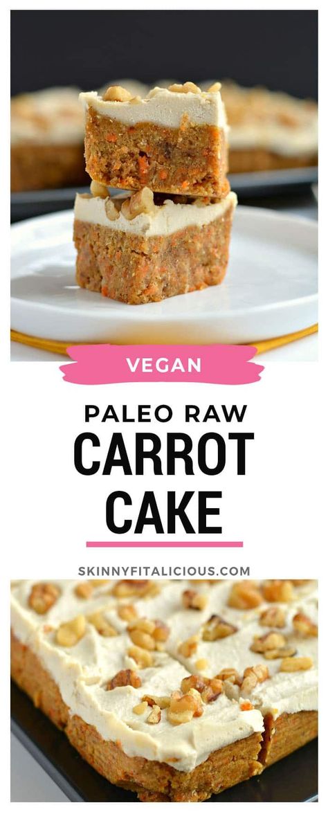 Vegan Paleo Raw Carrot Cake! Dairy free and no baking required! #vegan #carrotcake #raw #Paleo #nobake #dairyfree #healthy #skinnyfitalicious #glutenfree Carrot Wedding Cake, Whipped Lemon Frosting, Baking Cake Recipes, Raw Carrot Cake, Quinoa Breakfast Bars, Paleo Carrot Cake, Vegan Easter Recipes, Gluten Free Carrot Cake, Pastas Recipes