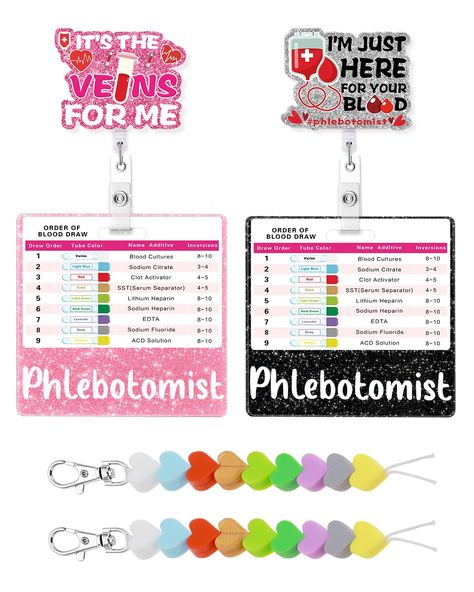 PRICES MAY VARY. Are you a dedicated phlebotomist, nursing student, or healthcare practitioner looking to streamline your blood draw process? Look no further! Our cute nurse accessory set includes 2 badge holders, 2 order of draw blood cards, 2 acrylic name tags, and 2 silicone beaded keychains—perfect for yourself or as a gift! 1. Order of Blood Draw Guide: Simplify your blood draw procedures with our meticulously crafted Order of Blood Draw Beads. This innovative accessory serves as a quick an Phlebotomist Gift Ideas, Phlebotomy Badge, Phlebotomy Study, Nurse Supplies, Order Of Draw, Future Job, Nursing Accessories, Badge Buddy, Nurse Badge Holders