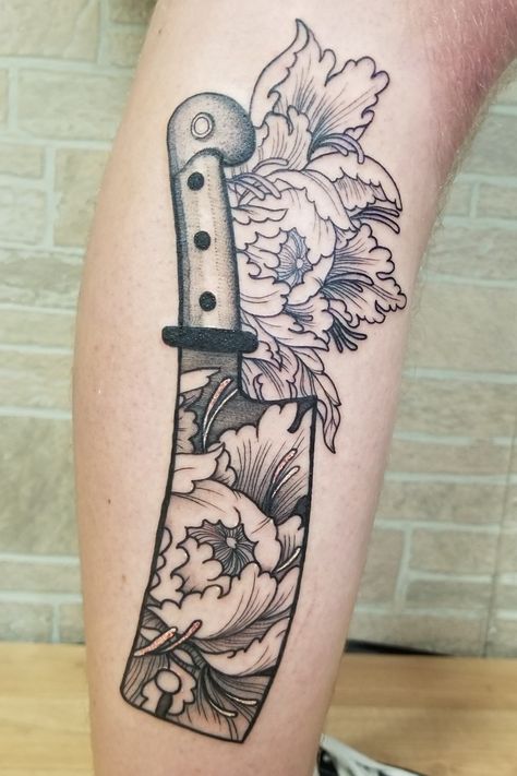 Peony Japanese, Culinary Tattoos, Japanese Irezumi, Chef Tattoo, V Tattoo, Blade Tattoo, Pin Up Girl Tattoo, Food Tattoos, Knife Tattoo