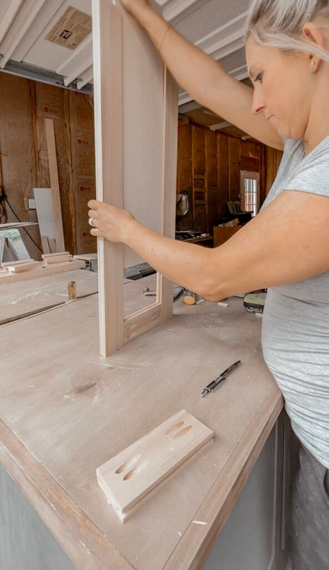 Detailed Tutorial for DIY Shaker Style Drawer Front - Come Stay Awhile by Amanda Vernaci | Modern Farmhouse DIY + Home Renovation Diy Cabinets Doors, Appliance Cabinet Diy, Diy Shaker Drawer Fronts, Diy Modern Cabinet Doors, Diy Pantry Cabinet How To Build, Diy Drawer Fronts, How To Make Cabinets, Drawer Building, How To Make Shaker Cabinet Doors