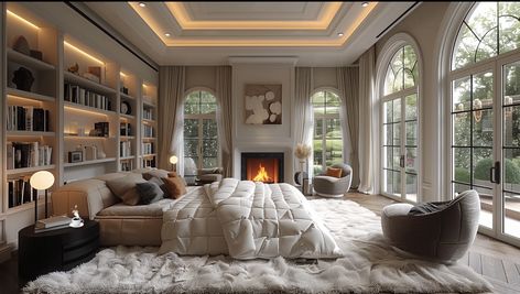 Master Bedrooms Mansion, Bedroom With Fireplace, Luxury Houses Mansions, Luxe Bedroom, Dream Life House, House Outside Design, Luxury Homes Interior, Interior Design Diy, Bedroom Layouts