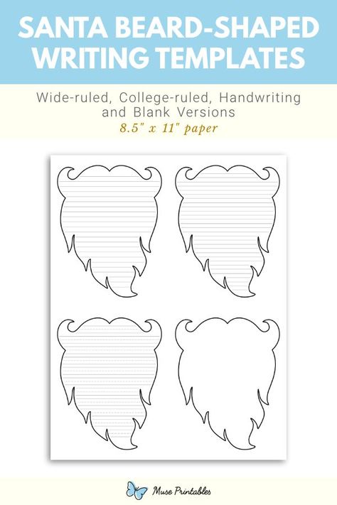 Free printable Santa beard-shaped writing templates. This PDF download includes wide ruled, narrow ruled, handwriting, and blank versions. Download the templates at https://museprintables.com/download/writing-template/santa-beard-shaped/ Writing Paper Template, Handwriting Lines, Beard Shapes, Lined Writing Paper, Santa Beard, Writing Templates, Paper Template, Writing Paper, Handwriting