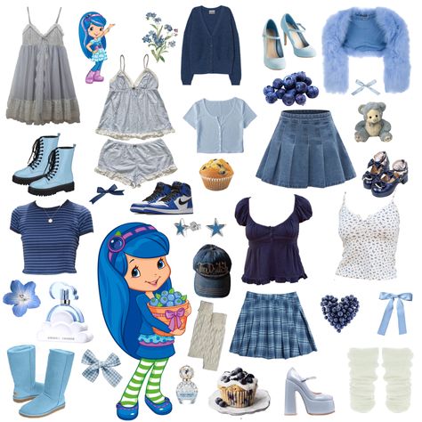 Blueberry Strawberry Shortcake Costume, Blueberry Inspired Outfit, Blueberry Muffin Character Costume, Blueberry Muffin Costume Ideas, Blueberry Muffin Strawberry Shortcake Outfit, Blue Skirt Halloween Costume, Blueberry Muffin Outfit Inspiration, Blueberry Muffin Cosplay, Blueberry Muffin Strawberry Shortcake Outfit Ideas