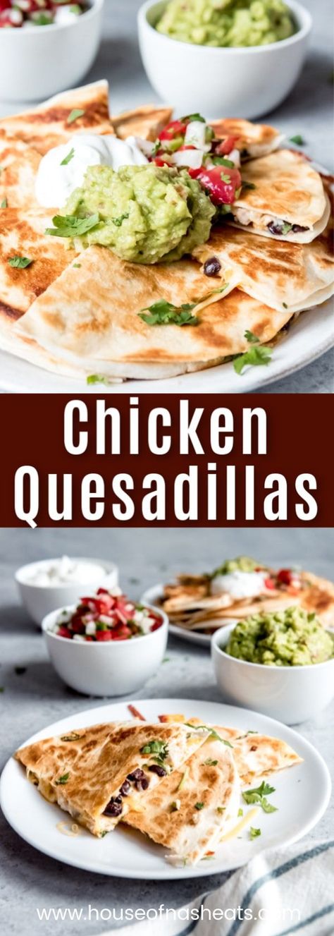 These Chicken Quesadillas made with leftover rotisserie chicken are one of my go-to, easy dinner ideas for busy weeknights!  When I want to make something that my whole family will eat but I don't have much time or energy left for any REAL cooking, it's this chicken quesadilla recipe to the rescue.  The edges are nice and crispy with loads of melted cheese inside!  #quesadilla #chicken #rotisserie #quesadillas #cheese #cheesy #easy #appetizer #dinner #recipe #Mexican #best Chicken Quesadillas Easy, Chicken Quesadilla Recipe, Leftover Rotisserie, Quesadilla Recipe, Easy Dinner Recipes Crockpot, Recipes Authentic, Leftover Rotisserie Chicken, Quesadilla Recipes, Chicken Quesadillas