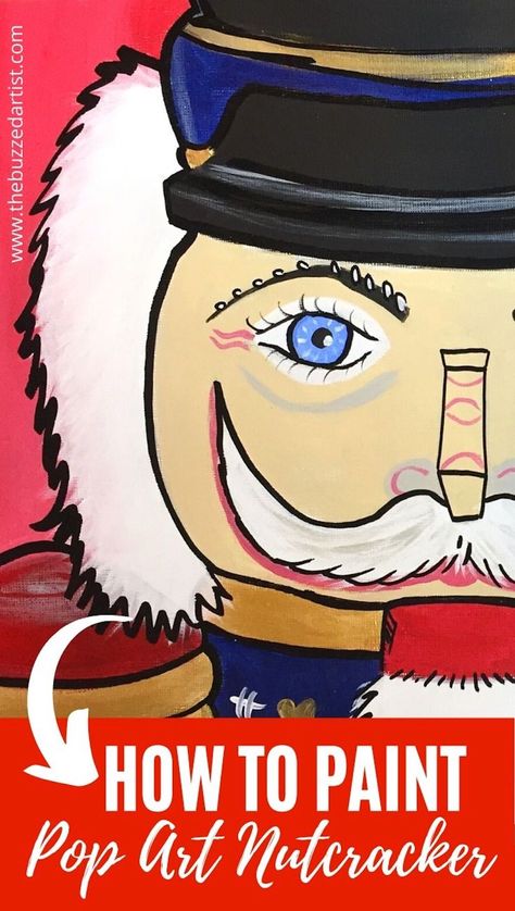 Christmas Paint Tutorial Step By Step, How To Paint A Nutcracker On Wood, Easy Nutcracker Painting, Painting A Nutcracker Diy, How To Paint Christmas Canvas, Painting A Nutcracker, Nutcracker Decorations Ideas, Paint A Nutcracker, Nutcracker Painting Ideas