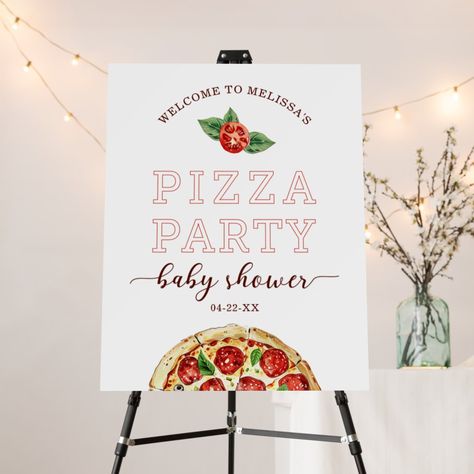 Pizza Themed Baby Shower Ideas, Simple Pizza, Pizza Delivery, Easy Pizza, Shower Welcome Sign, Baby Shower Welcome Sign, Pizza Party, Party Signs, Create Sign