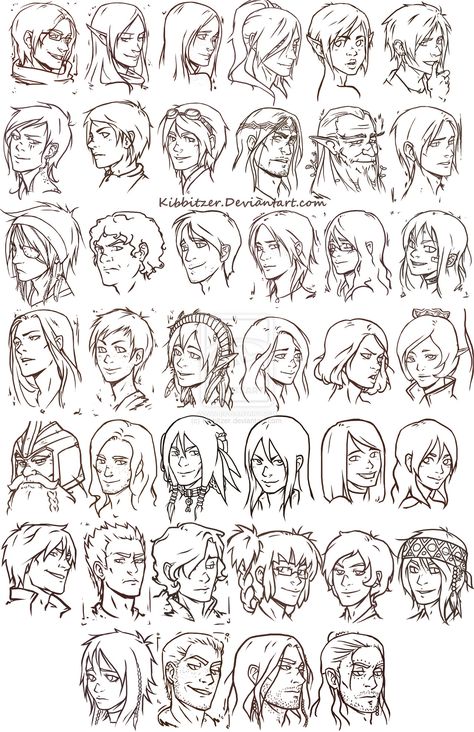 40 heads by Kibbitzer.deviantart.com on @deviantART Hair Drawing Tutorial, Comic Reference, Kids Cartoon Characters, Comic Face, Drawing Heads, Hair Drawing, Drawing Studies, Male Character, Drawing Expressions