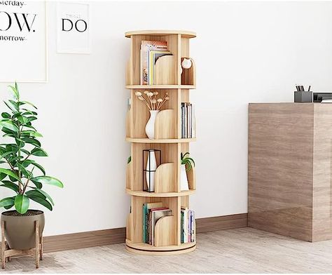 Rotating Bookcase, 4 Tier Swivel Bookcase Wood Bookshelf,360 Display Floor Standing Bookcase for Kids&Adults 5 Tier Bookshelf, Rotating Bookshelf, Cozy Small Bedrooms, Tiered Display Shelves, Solid Wood Bookshelf, Bookshelf Display, Bookcase Wood, Large Chest Of Drawers, Wood Bookshelf