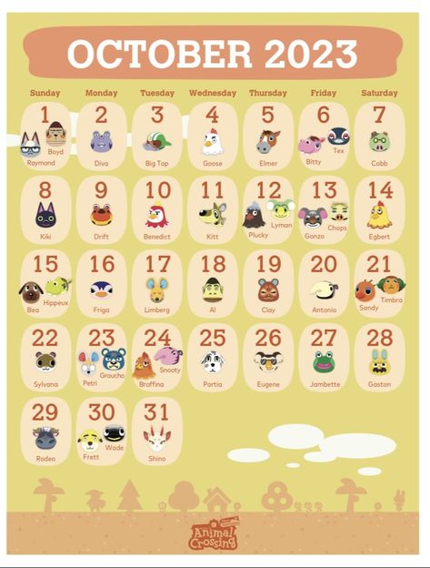 Animal Crossing October, Animals Crossing, Animal Crossing Villagers, October Birthday, Birthday Calendar, Island Design, Animal Birthday, Animal Crossing, Birthday