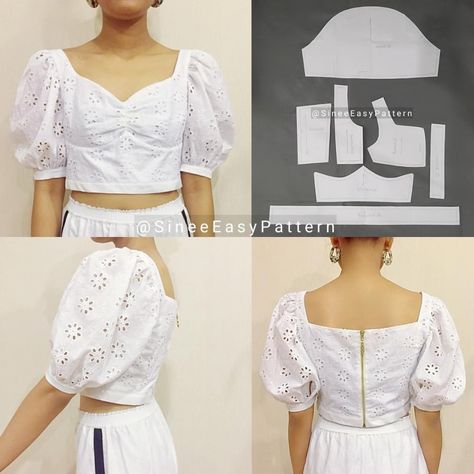 Lengan Puff, Pattern Drafting Bodice, Long Blouse Designs, Clothing Pattern Design, Easy Diy Clothes, Diy Clothes Design, Fashion Top Outfits, Fashion Sewing Tutorials, Trendy Fashion Tops