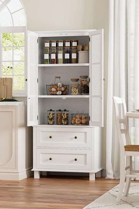 I love this wall pantry furniture idea. It can stay out in the open or hide away in a bulter's closet. Pantry Cabinet Furniture, Standing Kitchen Cabinets, Pantry Ideas Free Standing, Kitchen Storage Cabinets Freestanding, Pantry Cabinet Ideas Free Standing, Kitchen Pantry Cabinets Free Standing, Freestanding Pantry, Stand Alone Pantry Cabinet, Armoire Pantry