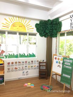 Daycare Nature Decor, Eric Carle Playroom, Preschool Natural Classroom Ideas, Eric Carl’s Classroom Theme, Nature Theme Preschool Classroom, Nature Preschool Classroom Decor, Eric Carle Classroom Theme Decor, Eric Carle Nursery, Firefly Classroom Theme