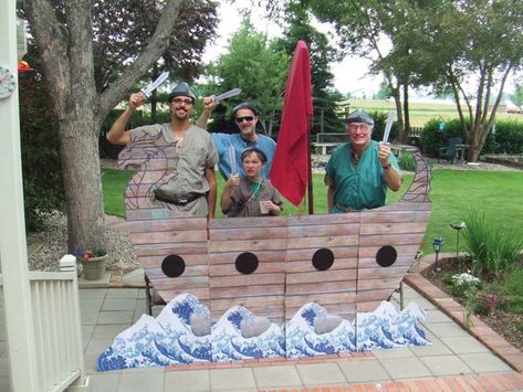 Viking Party Ideas, Viking Cottage, Cardboard Boats, Cardboard Forts, Viking Birthday, Viking Camp, Cardboard Boat, Viking Party, Medieval Party