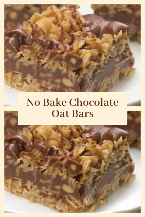 No Bake Chocolate Oat Bars, Chocolate Oat Bars, Oat Bar Recipes, Chocolate Oatmeal Bars, Dessert Squares, Chocolate Oats, Ww Desserts, Chocolate Oatmeal, Oat Bars