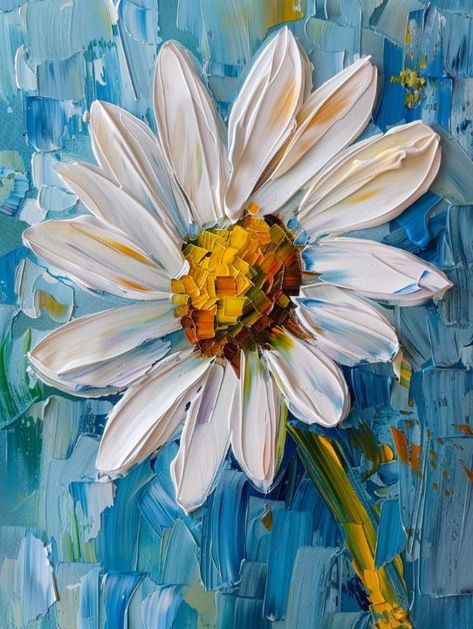 Oil painting little daisy - Maxleron Acrylic Painting Daisies, Daisy Canvas Painting, Daisy Painting Acrylic Easy, Daisy Acrylic Painting, Daisy Paintings, Daisy Oil Painting, Palette Knife Flowers, Daisy Flower Painting, Painted Daisies