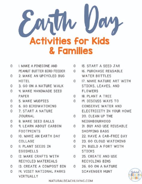 List of Earth Day Activities - Free Earth Day Scavenger Hunt and Bucket List - Natural Beach Living Earth Day Scavenger Hunt, Earth Day Activities For Kids, Earth Day Games, Environment Conservation, Boredom Busters For Kids, Earth Day Projects, Family Literacy, Earth Day Crafts, Primary Activities