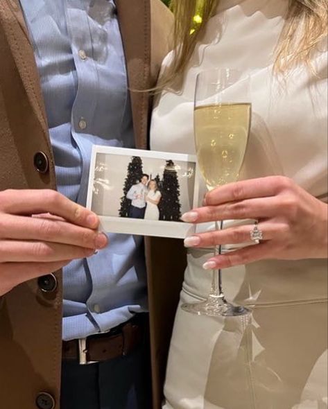 Engagement Photos Polaroid, Engagement Polaroid, Engagement Announcement Ideas, Engagement Board, 2025 Bride, Engagement Announcement Photos, Polaroid Frame, Just Engaged, Engagement Cakes