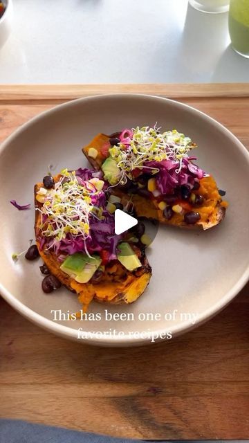 Sweet Potato Recipe, Sweet Potato Black Beans, Cilantro Sauce, Broccoli Sprouts, Cooking Black Beans, Potato Recipe, Mediterranean Diet Recipes, Red Cabbage, Sweet Potato Recipes