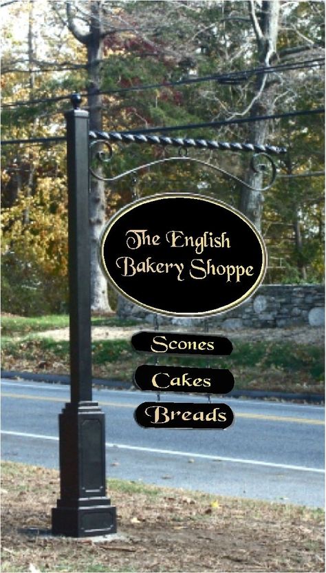 English Bakery, Village Bakery, Business Signs Outdoor, Sign Bracket, Bakery Sign, Don Pedro, Custom Carved, Bakery Design, Farm Signs